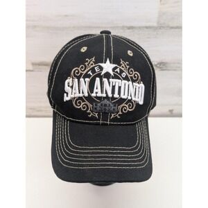 San Antonio Texas Big Bear Hat Cap Strap Back One Size Black Embroidered Mens